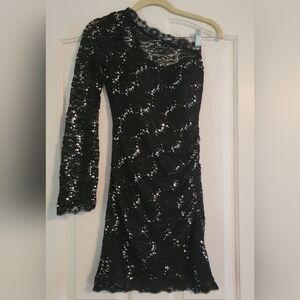 Elegant Black Sequin Lace Bodycon Dress